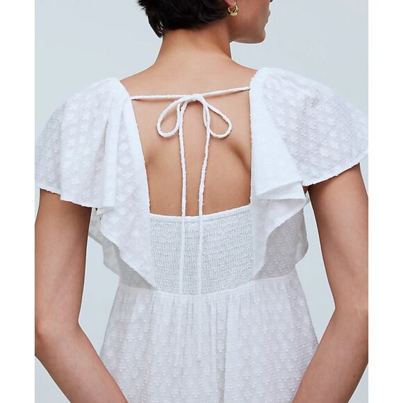 Madewell Tie Back Flutter Sleeve Tiered Midi Dress White Cottagecore US 00 NWT - Picture 3 of 16